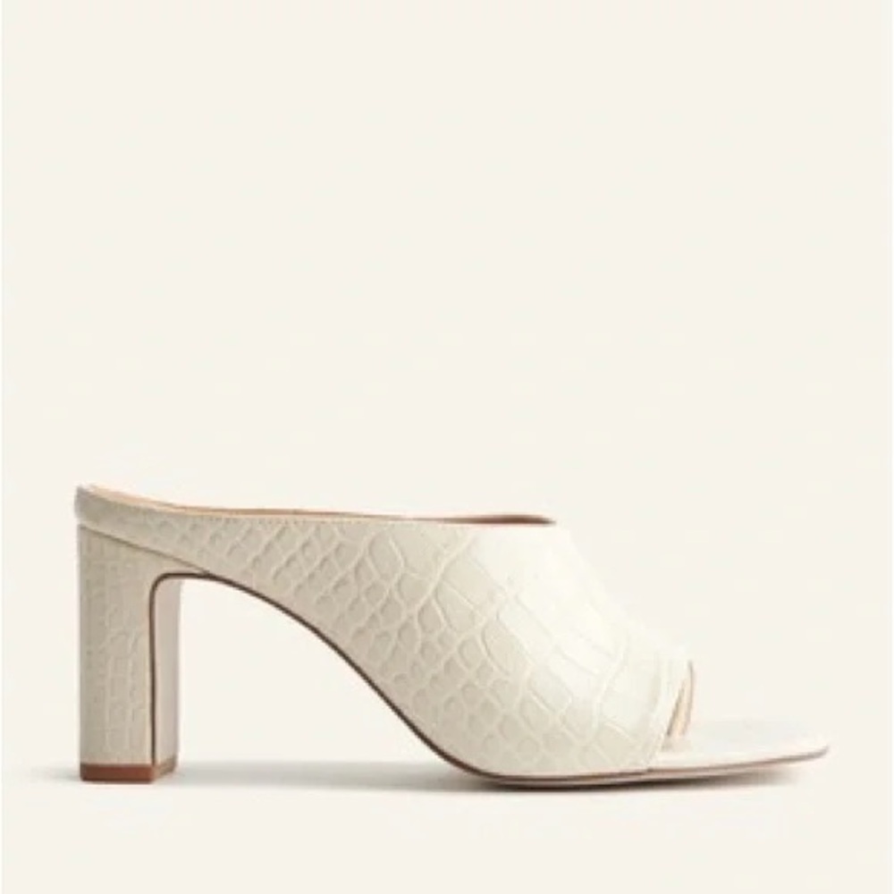 Reformation Lou Lou Croc Embossed Block Heel Ivory Mules Size 5.5